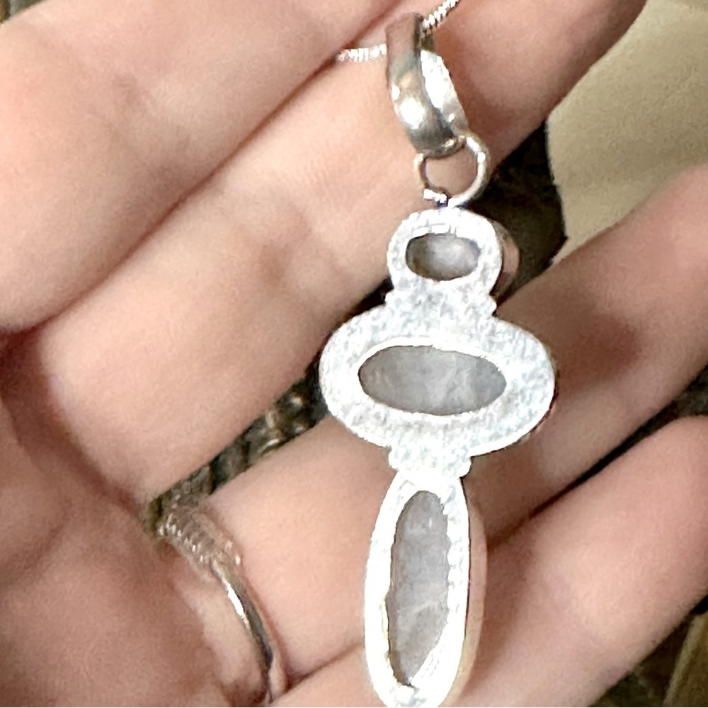 Natural Triple Rainbow Moonstone 925 Sterling Silver Pendant Dainty - Picture 3 of 11
